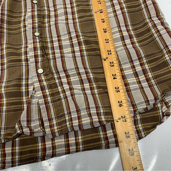 Fossil Pearl Snap Brown Plaid  Shirt Men Large 100% Cotton Long Sleeve  Western - Picture 9 of 9